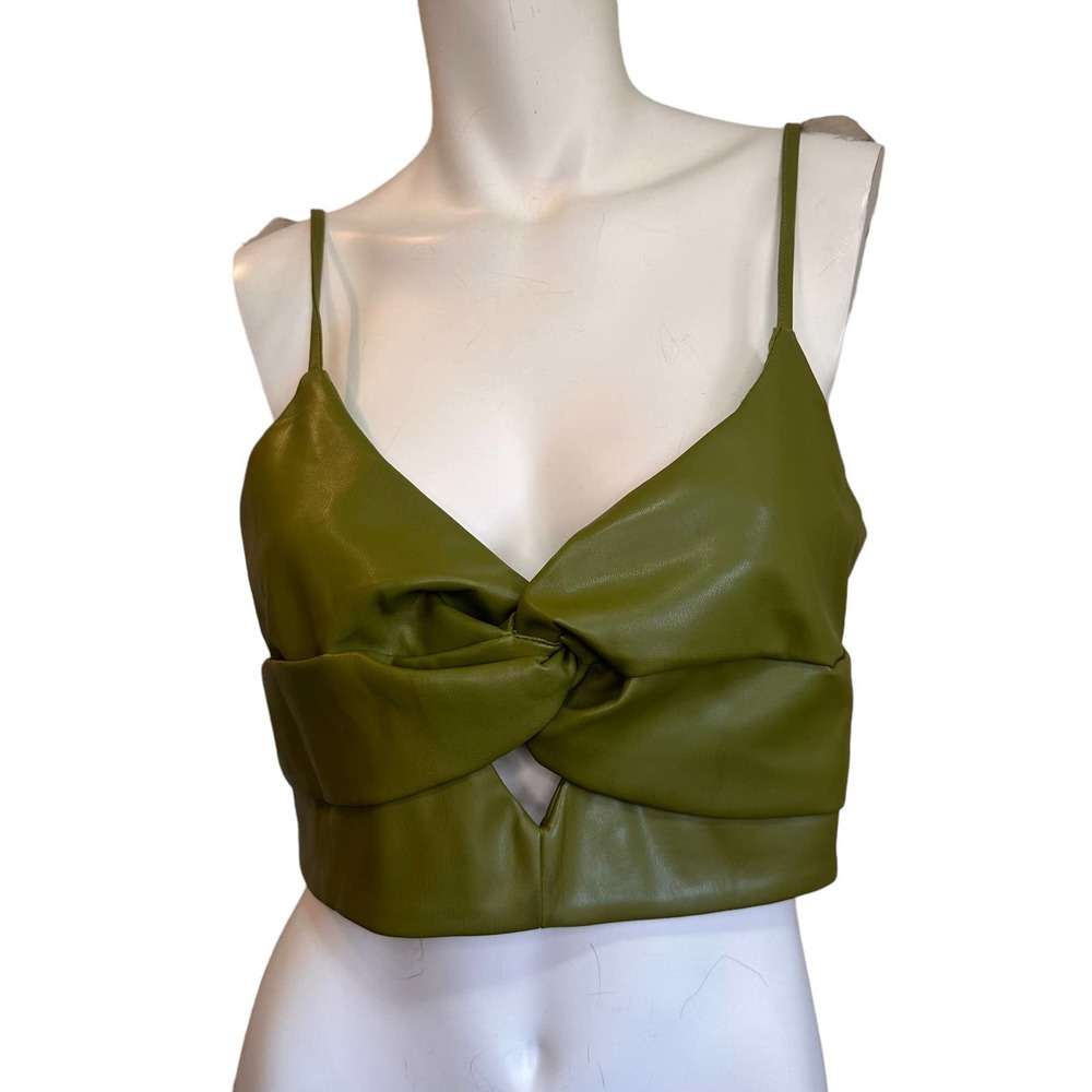 Fashion Nova Olive Green Faux Leather Bustier Top sz L NWT